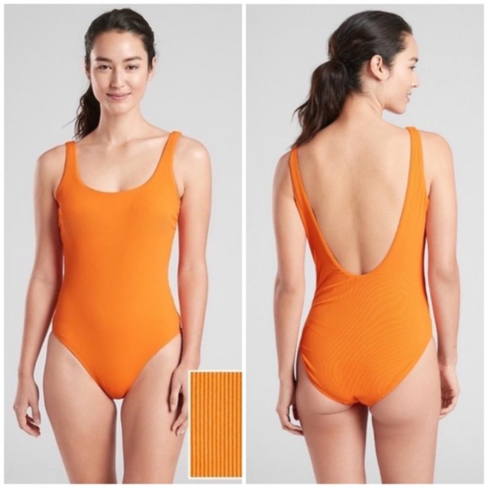 Athleta Cloudbreak Ribbed Scoop One Piece Orange